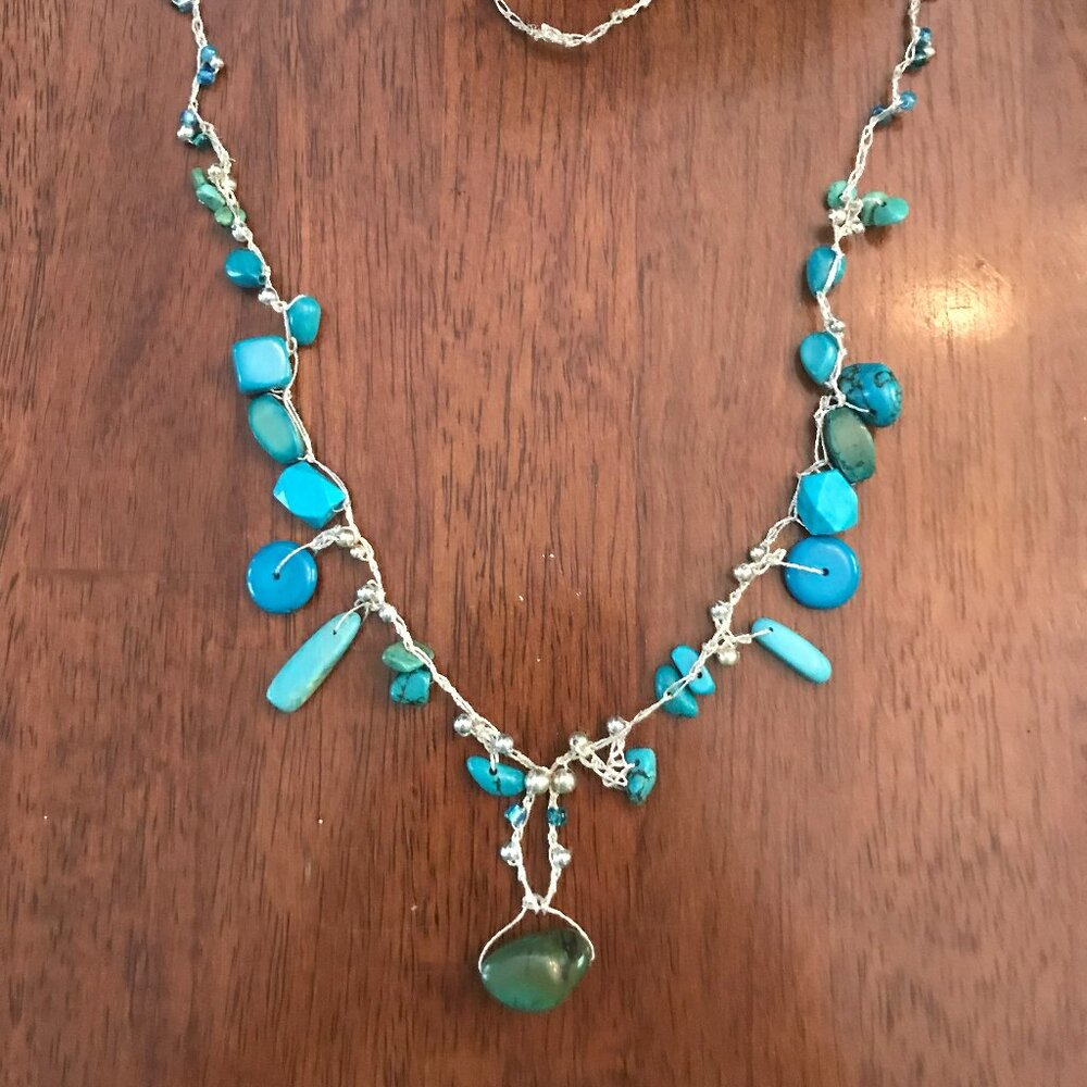 Turquoise and fused glass bead necklace